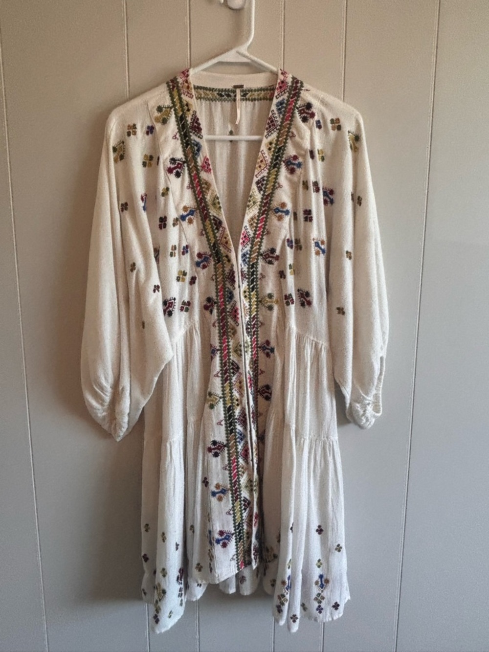 Free People Ivory Embroidered Boho Midi Dress